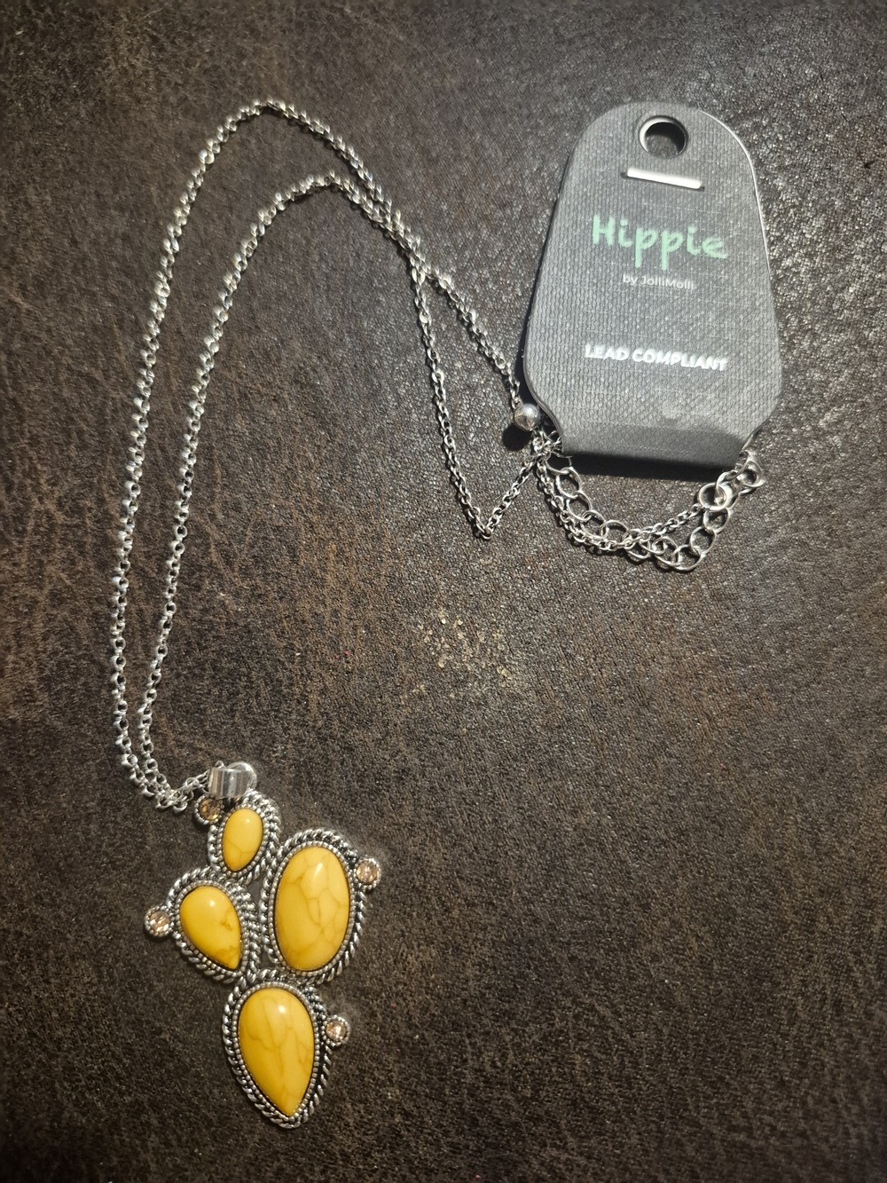 Hippie by Joltimoh Yellow Stone Silver Pendant Necklace